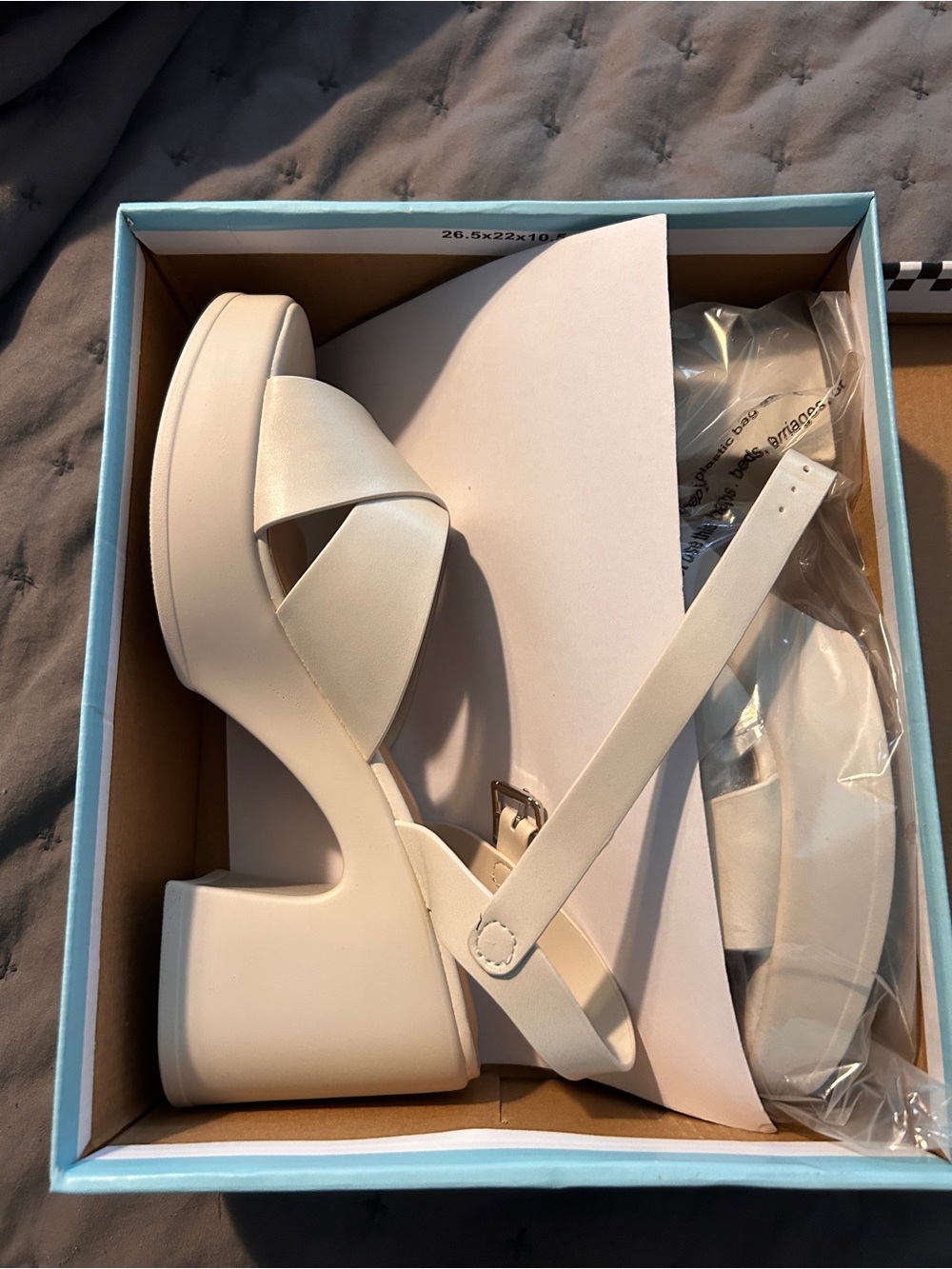 Soda White Platform Block Heel Sandals with Ankle Strap